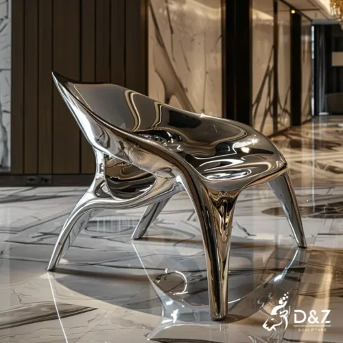 Custom metal modern chair, crafted in stainless steel, mirror polished surface, outdoor and indoor spaces-1