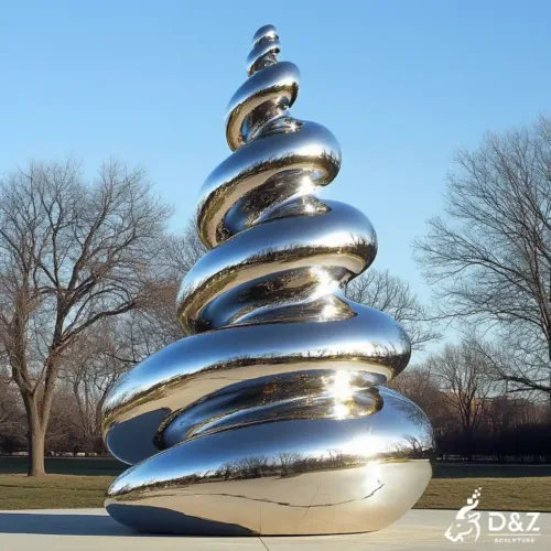 Custom metal spiral modern Christmas tree sculpture, crafted in stainless steel, mirror polished surface, outdoor and indoor spaces-1