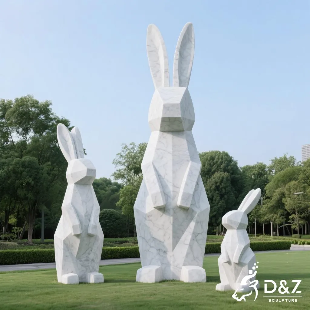 Marble rabbit garden statue, crafted in premium natural marble, timeless finish, indoor and outdoor installation-1