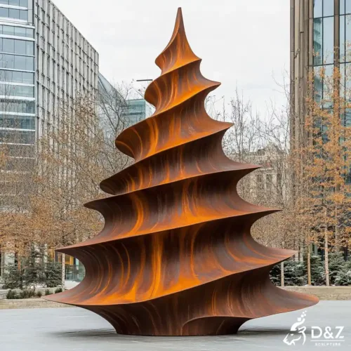 Corten steel outdoor Christmas tree sculpture, built from premium weathering steel, timeless finish, indoor and outdoor installation-2