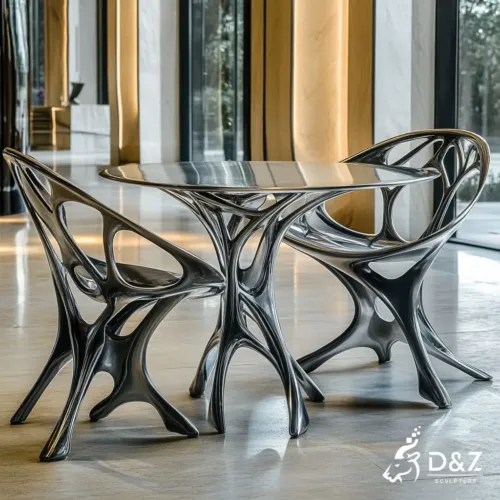 Custom metal modern chair, crafted in stainless steel, mirror polished surface, outdoor and indoor spaces-2