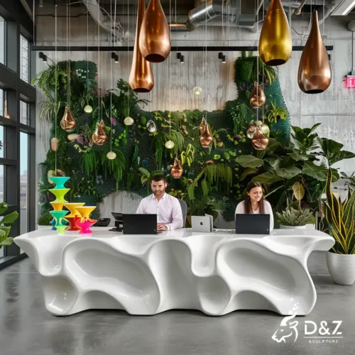 Custom metal office reception desk, crafted in stainless steel, mirror polished surface, outdoor and indoor spaces-5