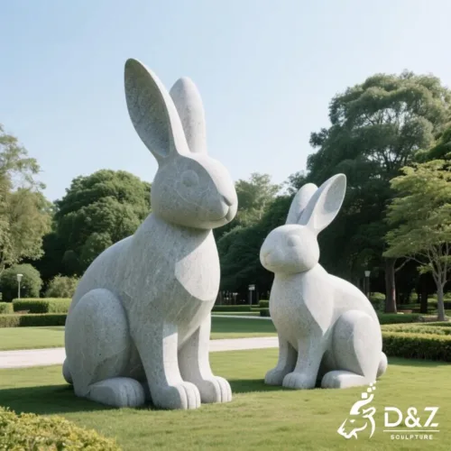Marble rabbit garden statue, crafted in premium natural marble, timeless finish, indoor and outdoor installation-2