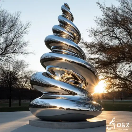 Custom metal spiral modern Christmas tree sculpture, crafted in stainless steel, mirror polished surface, outdoor and indoor spaces-7