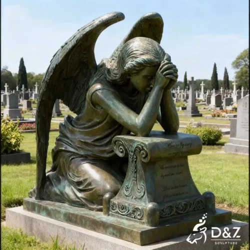 Custom bronze cemetery angel statue, cast by lost-wax method, outdoor and indoor decoration-9
