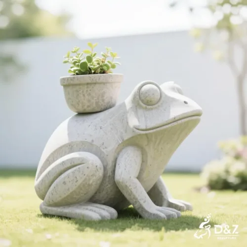 Stone frog garden statue, crafted in premium natural stone, timeless finish, indoor and outdoor installation-7