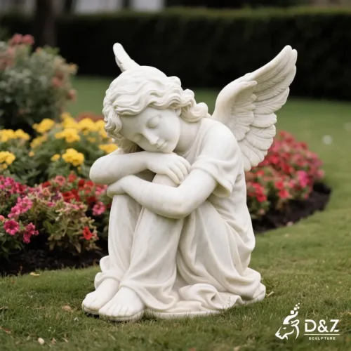 Marble angel garden statue, crafted in premium natural marble, timeless finish, indoor and outdoor installation-6