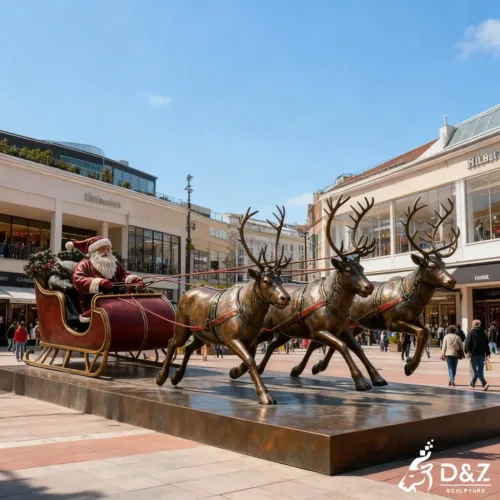 Custom Christmas large bronze Father Christmas statue on sleigh with reindeer, cast by lost-wax method, outdoor and indoor decoration-5
