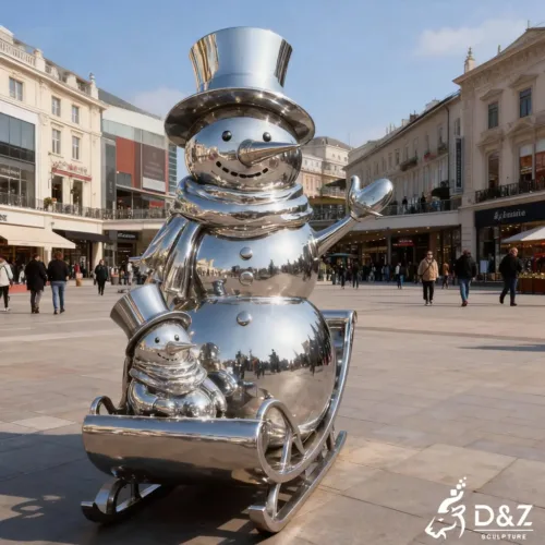 Custom Christmas metal creative snowman sculptures, crafted in stainless steel, mirror polished surface, outdoor and indoor spaces-1