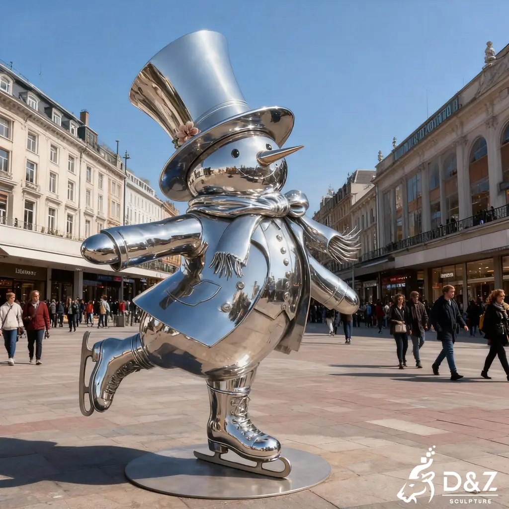 Custom Christmas metal creative snowman sculptures, crafted in stainless steel, mirror polished surface, outdoor and indoor spaces-8