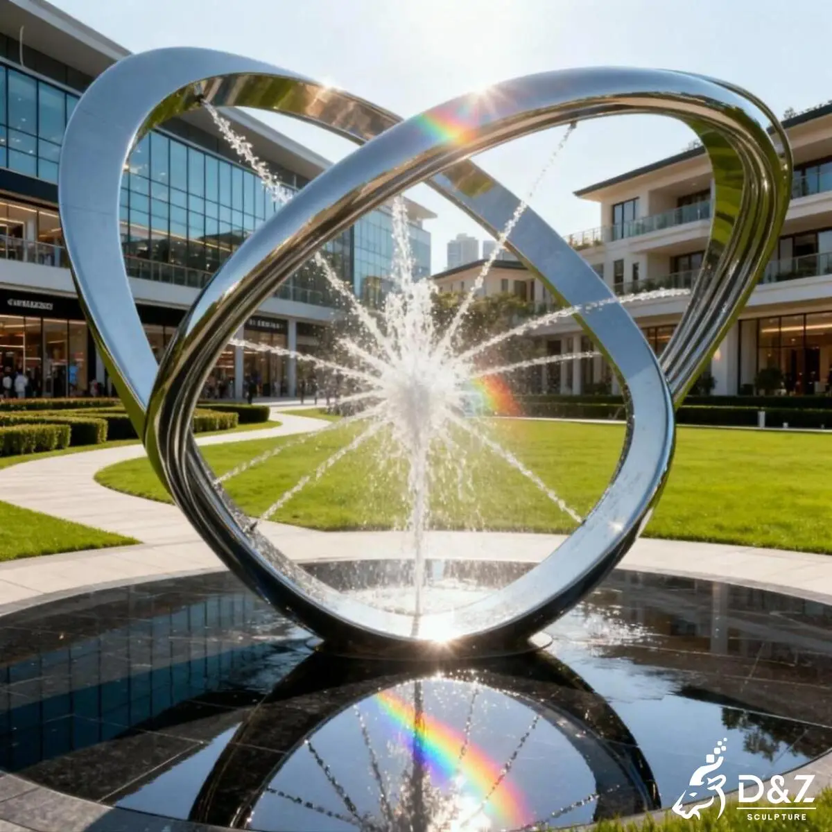 Custom modern fountain, modern metal fountain, crafted in stainless steel, outdoor and indoor decoration