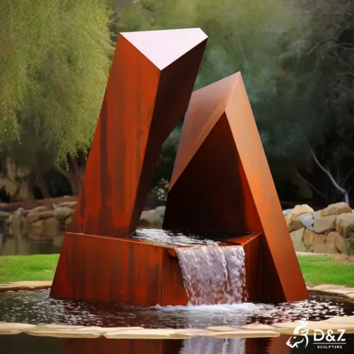 Modern Outdoor Corten Steel Geometric Mountain Fountain DZN408-1