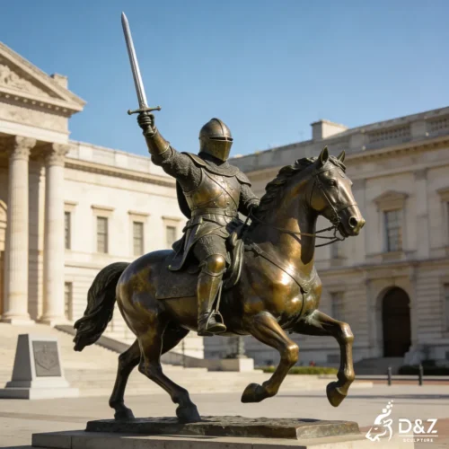 European Knight Bronze Horse Soldier Statue with Sword DZN433-3