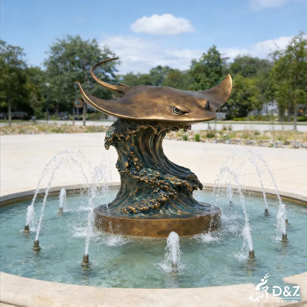 Ocean themed sculptures bronze stingray design