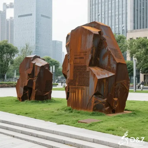 Timeless Weathering Corten Steel Stacked Rock Sculpture DZN418-4