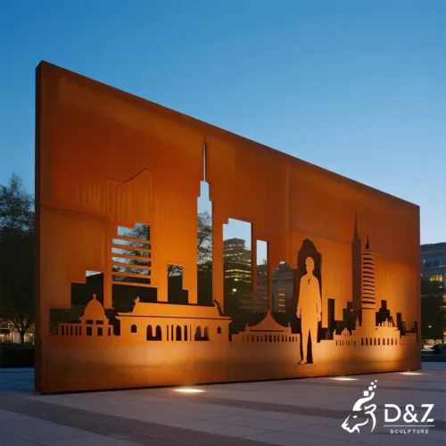 Custom Corten Steel Silhouette Sculpture Cityscape Skyline DZN416-3