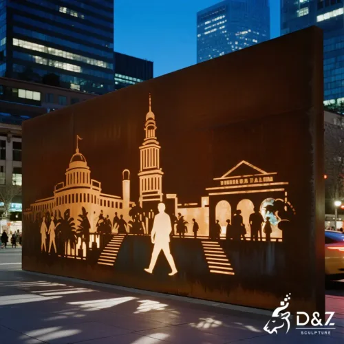 Custom Corten Steel Silhouette Sculpture Cityscape Skyline DZN416-4