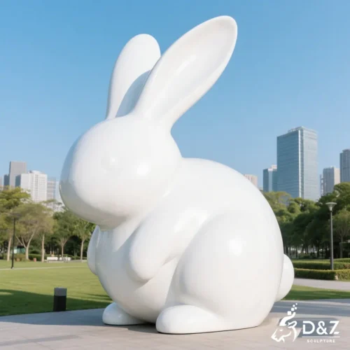 Large Metal White Rabbit Sculpture Modern Bunny Garden Art DZN440-9