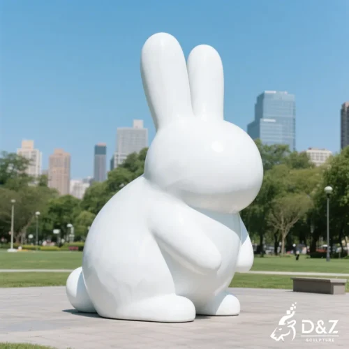 Large Metal White Rabbit Sculpture Modern Bunny Garden Art DZN440-10