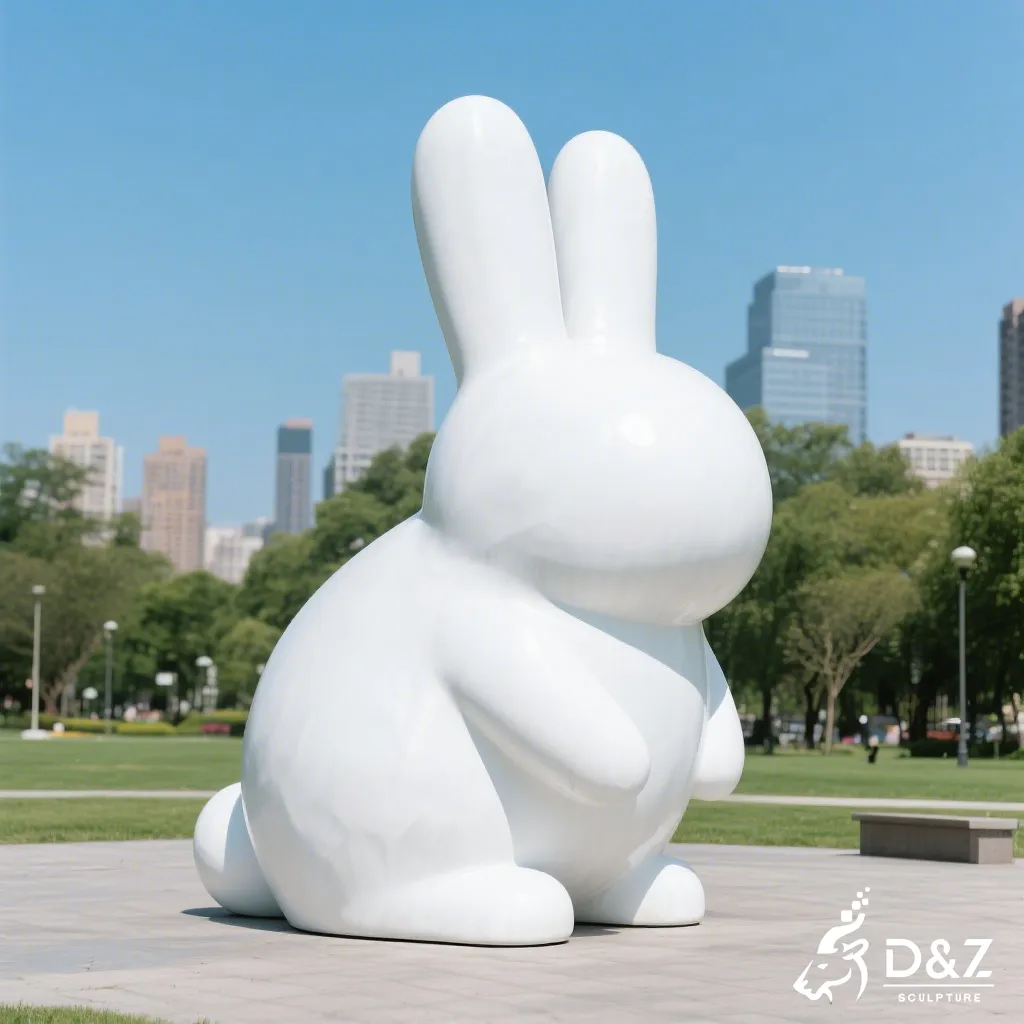 Large Metal White Rabbit Sculpture Modern Bunny Garden Art DZN440-10