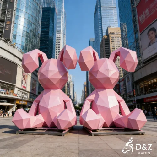 Large geometric animal statue bunny rabbit sculpture for city parks.