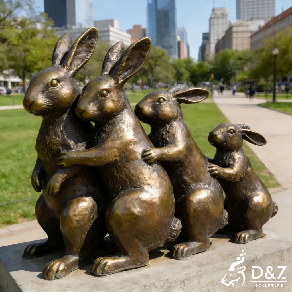 Large Outdoor Bronze Rabbit Sculpture Family Garden Art DZN444-2