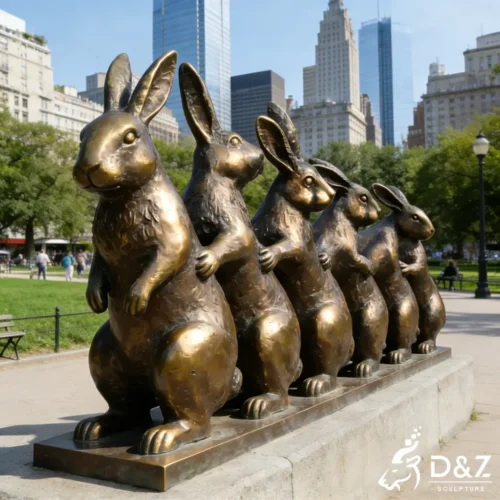 Large Outdoor Bronze Rabbit Sculpture Family Garden Art DZN444-6