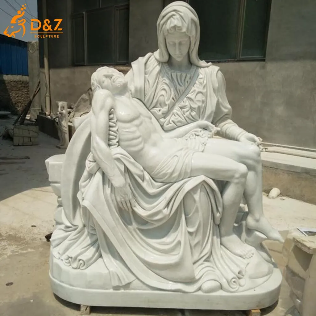 White Pieta Marble Sculpture of Virgin Mary Holding Jesus DZN399-6