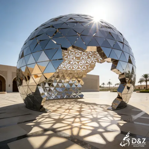 Monumental Mirror Metal Geometric Sphere Sculpture for Public Project DZN423-4