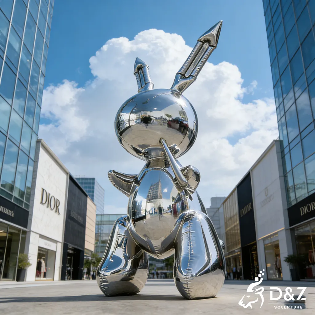Giant Modern Outdoor Chrome Balloon Rabbit Sculpture DZN447-1