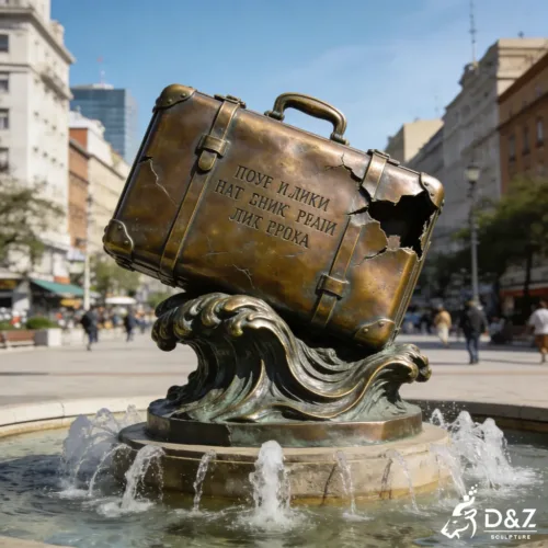 Bronze Suitcase Sculpture on Waves Urban Centerpiece Art DZN422-5