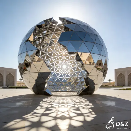 Monumental Mirror Metal Geometric Sphere Sculpture for Public Project DZN423-6