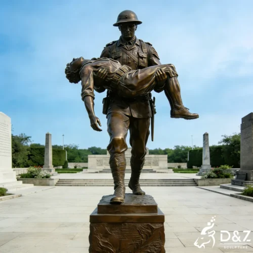 Life Size Bronze Soldier Carrying Soldier Statue for Outdoor Memorial