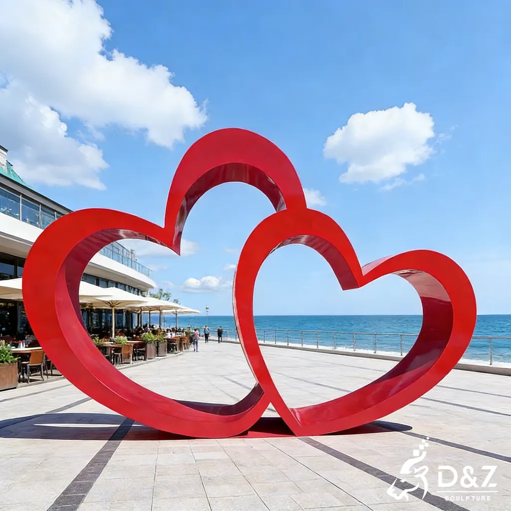 Large Outdoor Metal Double Red Heart Sculpture Art DZN446-4