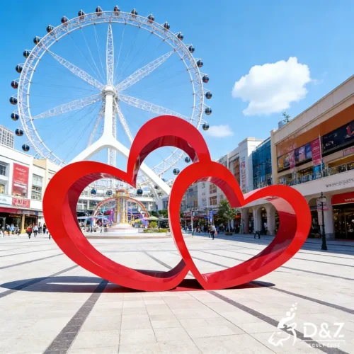 Large Outdoor Metal Double Red Heart Sculpture Art DZN446-5