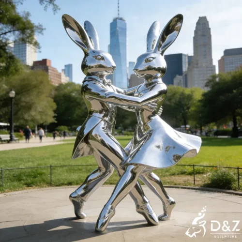 Large Stainless Steel Dancing Rabbits Garden Sculpture DZN443-4