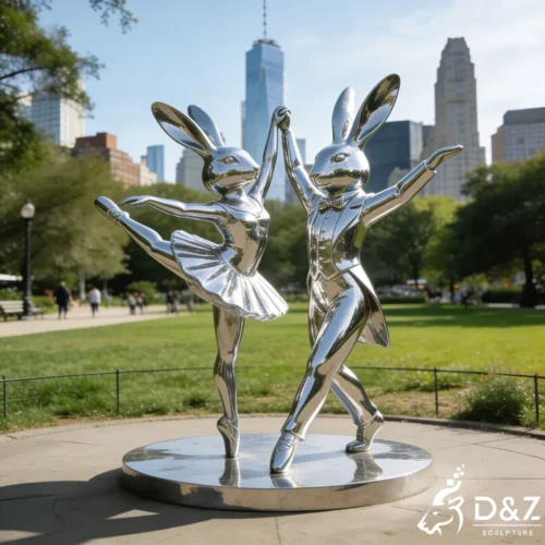 Large Stainless Steel Dancing Rabbits Garden Sculpture DZN443-5