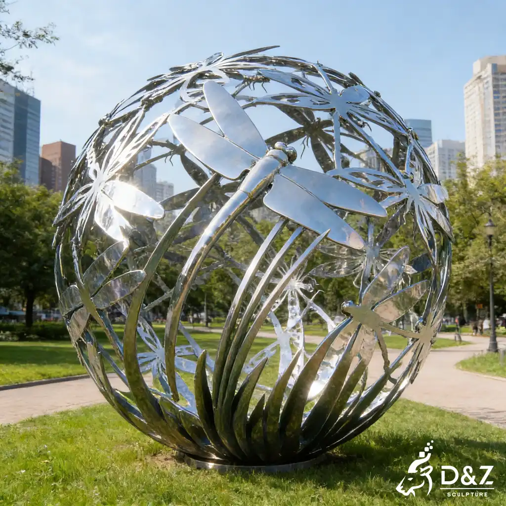 Modern Large Metal Sphere Dragonfly Garden Sculpture DZN473-1