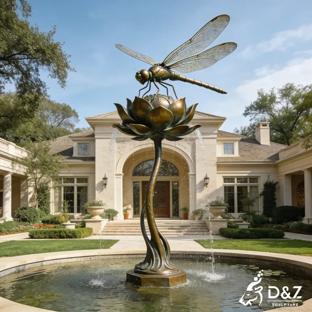 Custom Giant Bronze Dragonfly Sculpture Lotus Leaf Water Feature DZN469-11 Custom Giant Bronze Dragonfly Sculpture Lotus Leaf Water Feature DZN469-11