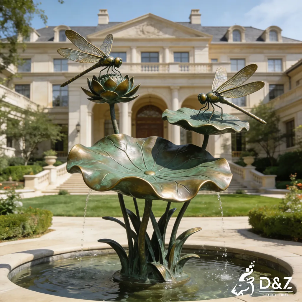 Custom Giant Bronze Dragonfly Sculpture Lotus Leaf Water Feature DZN469-12 Custom Giant Bronze Dragonfly Sculpture Lotus Leaf Water Feature DZN469-12