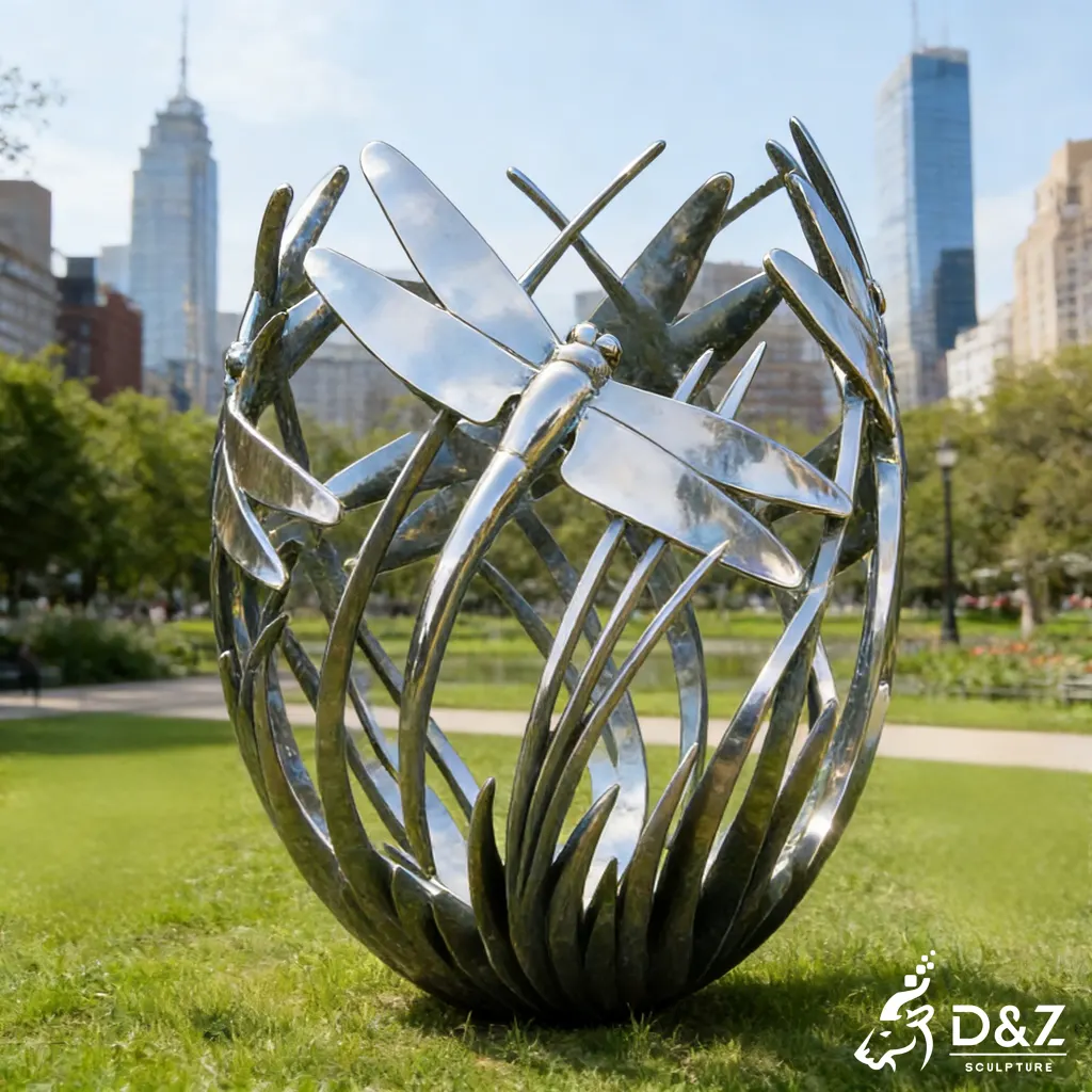 Modern Large Metal Sphere Dragonfly Garden Sculpture DZN473-2 Modern Large Metal Sphere Dragonfly Garden Sculpture DZN473-2