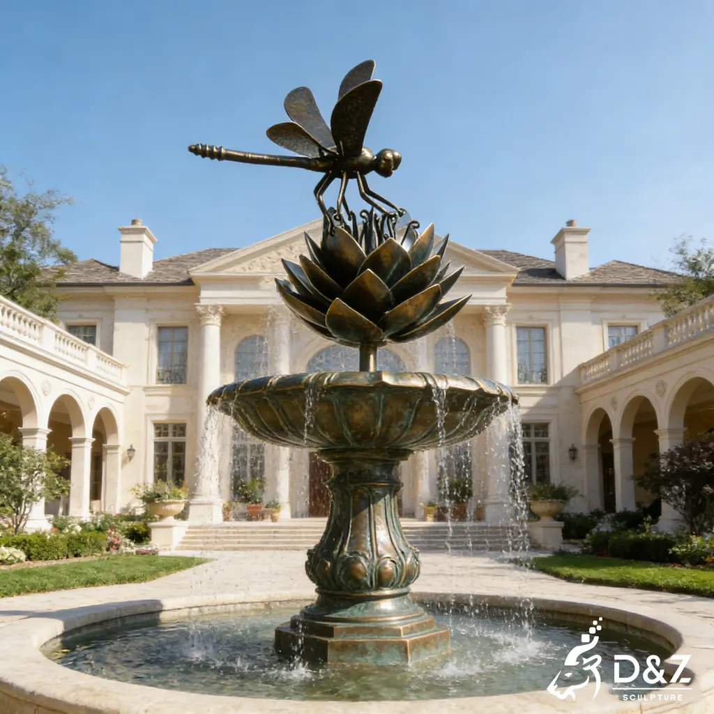 Custom Giant Bronze Dragonfly Sculpture Lotus Leaf Water Feature DZN469-3 Custom Giant Bronze Dragonfly Sculpture Lotus Leaf Water Feature DZN469-3