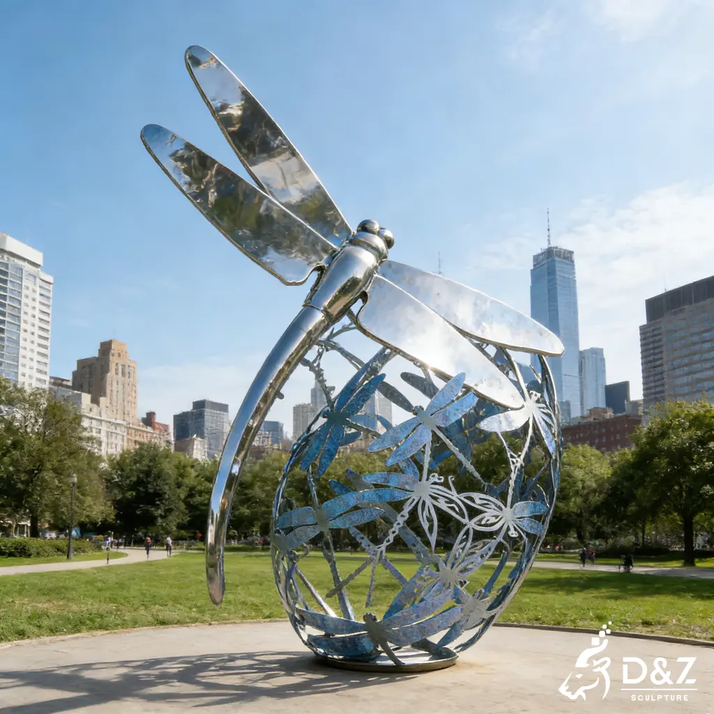 Modern Large Metal Sphere Dragonfly Garden Sculpture DZN473-3 Modern Large Metal Sphere Dragonfly Garden Sculpture DZN473-3