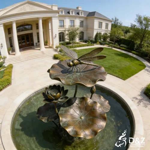 Custom Giant Bronze Dragonfly Sculpture Lotus Leaf Water Feature DZN469-4