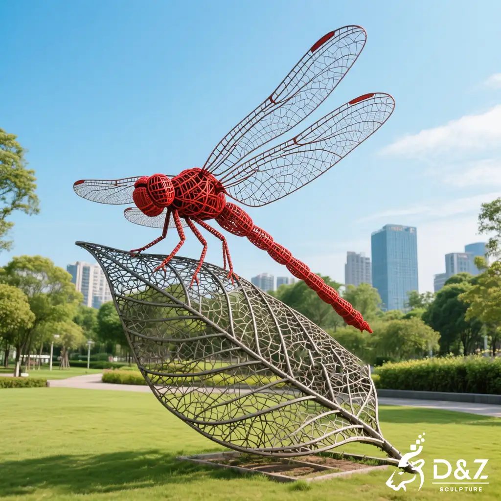 Large Scarlet Wire Dragonfly Sculpture for Outdoor Garden DZN485-4 Large Scarlet Wire Dragonfly Sculpture for Outdoor Garden DZN485-4