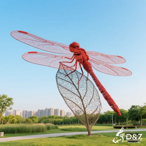 Large Scarlet Wire Dragonfly Sculpture for Outdoor Garden DZN485-6 Large Scarlet Wire Dragonfly Sculpture for Outdoor Garden DZN485-6