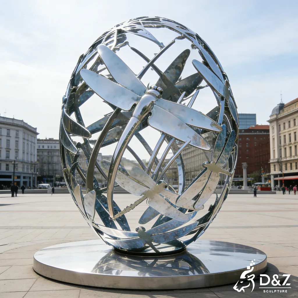 Modern Large Metal Sphere Dragonfly Garden Sculpture DZN473-8 Modern Large Metal Sphere Dragonfly Garden Sculpture DZN473-8