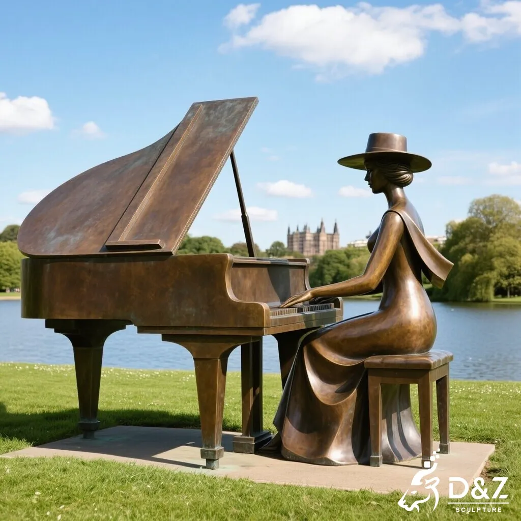 Outdoor Bronze Piano Player Sculpture Decor for Sale DZN462-1