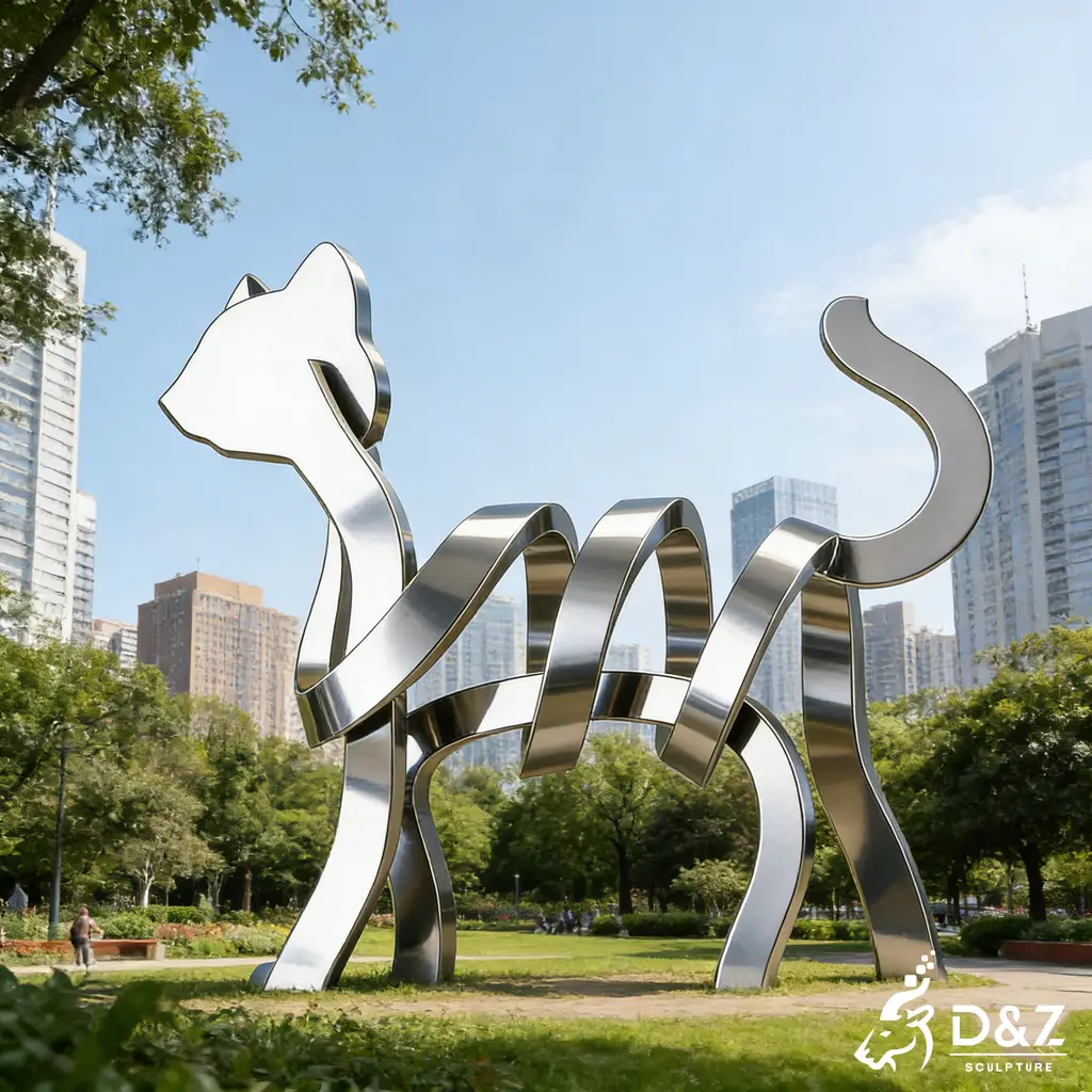 Large Mirror Metal Abstract Cat Sculpture for Garden DZN474-2 Large Mirror Metal Abstract Cat Sculpture for Garden DZN474-2