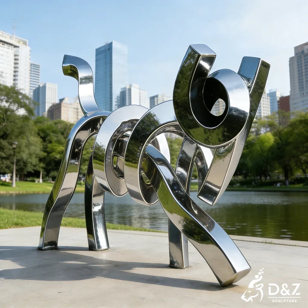 Large Mirror Metal Abstract Cat Sculpture for Garden DZN474-3 Large Mirror Metal Abstract Cat Sculpture for Garden DZN474-3